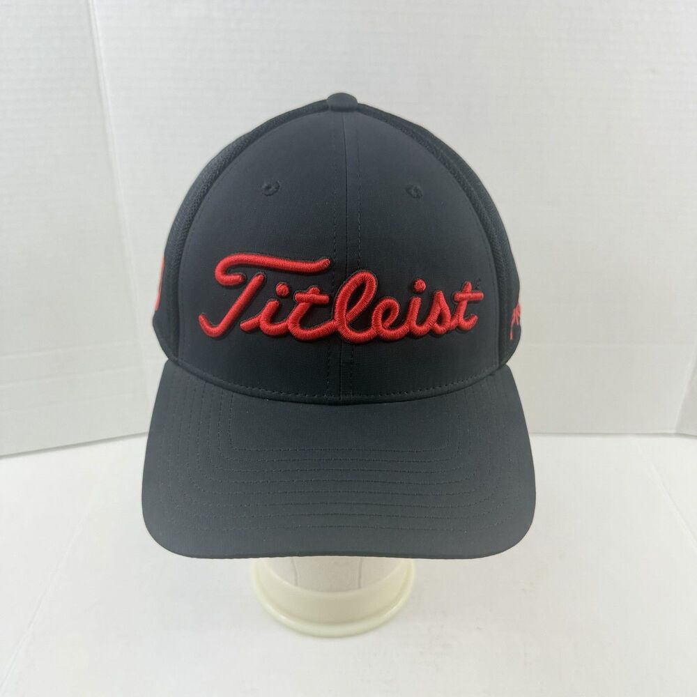 Titleist Golf Hat Cap FJ ProV1 Fitted Flex Black/Red Sz L/XL Performance Fabric